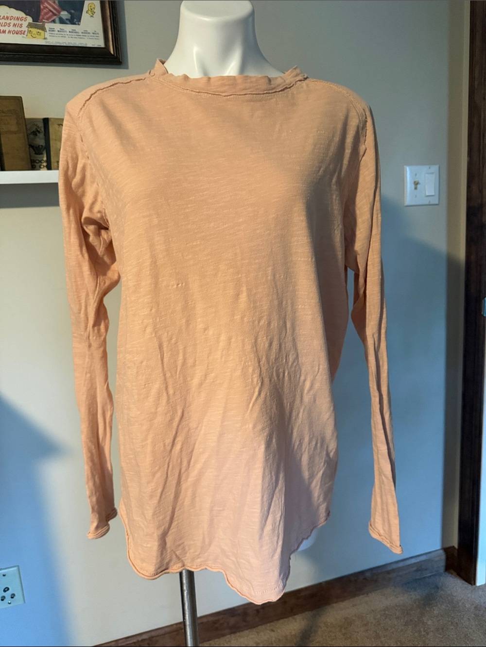 Free People We The Free 100% Cotton Long Sleeve Tunic Shirt Peach Extra Small